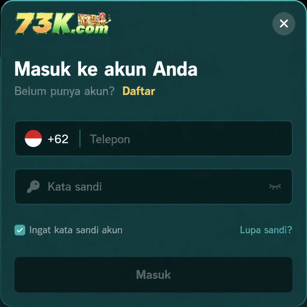 Halaman 73K login resmi dengan akses akun yang nyaman digunakan